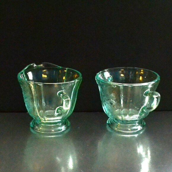Indiana Glass Recollection Creamer And Sugar Set Reproduction Madrid Federal - Picture 3 of 10